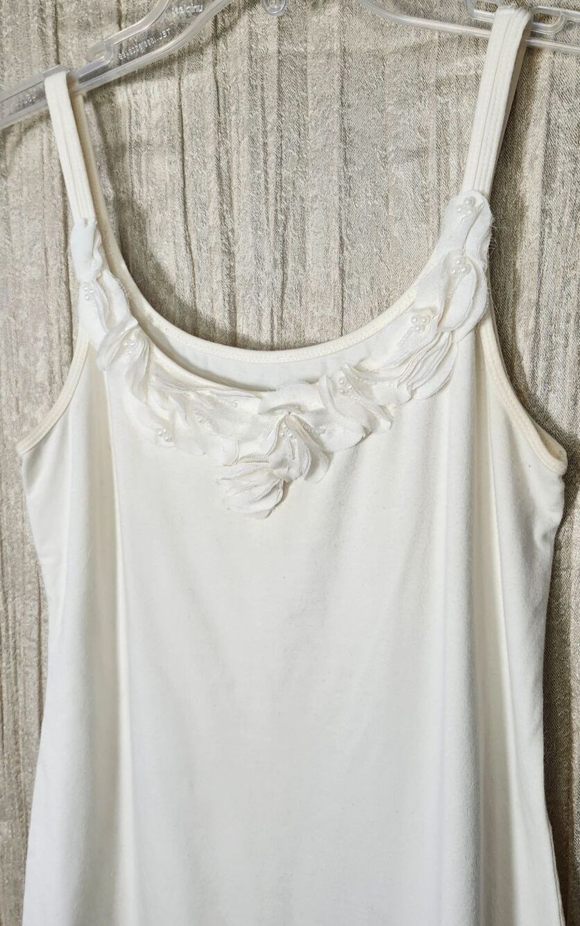 Embellished Tank Top Cami Med Ivory/Cream Embellished With Gauzy Flowers Pearls